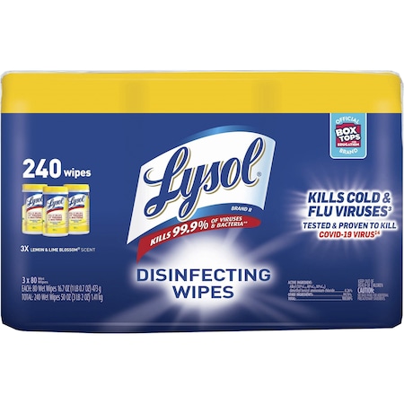 Lysol Lemon/Lime Disinfecting Wipes, Canister, Lemon; Lime Blossom, White, 240 PK RAC84251